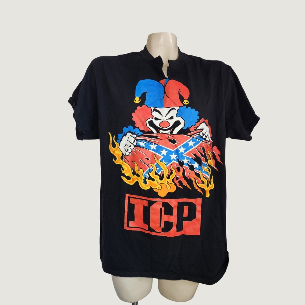 ICP‎ Insane Clown Posse Jester Graphic Tee Black Mens XL DIY Notch Neck T-Shirt